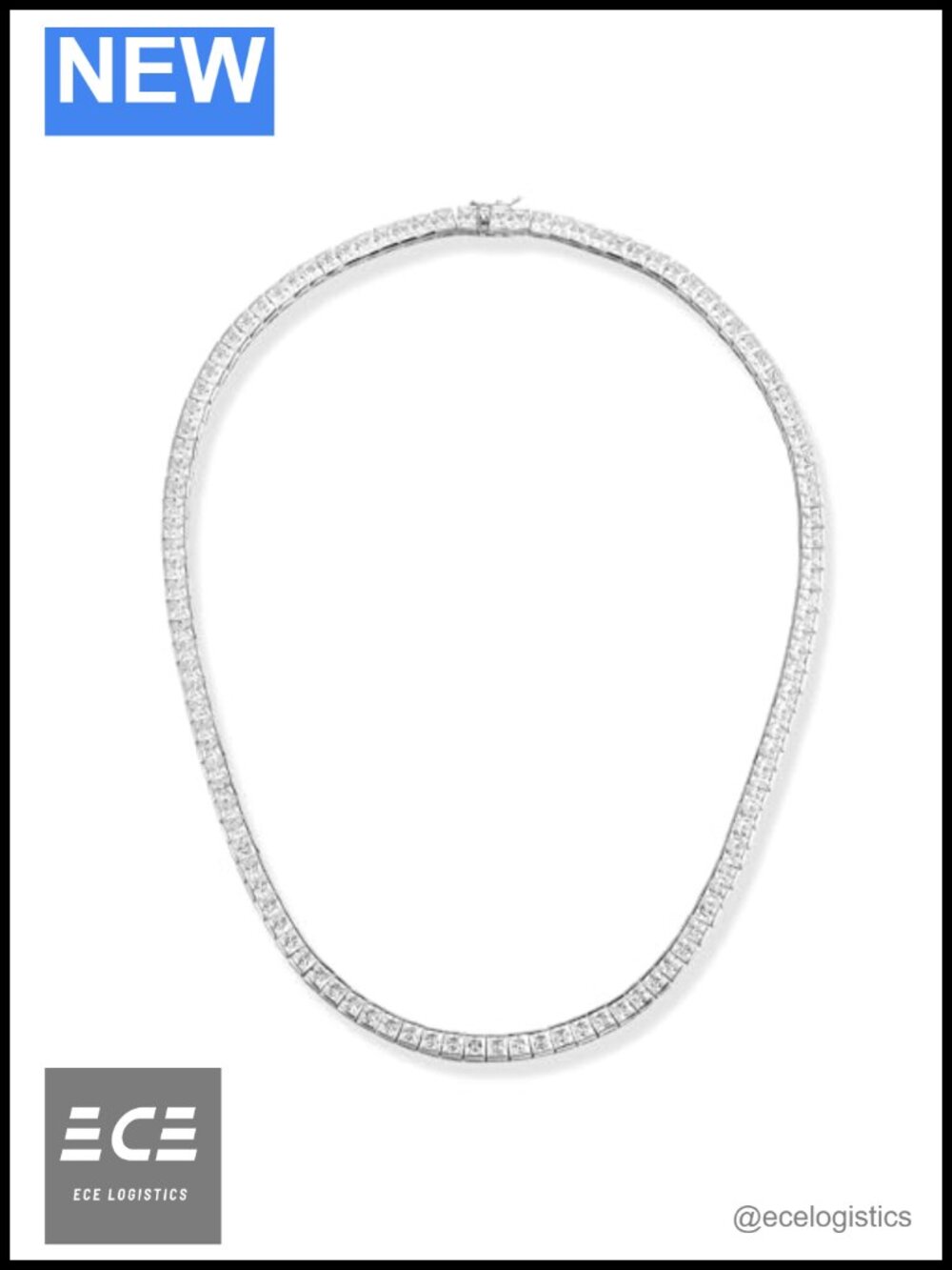 18K White Gold Plated Tennis Necklace 4mm Square Cubic Zirconia 20 inch